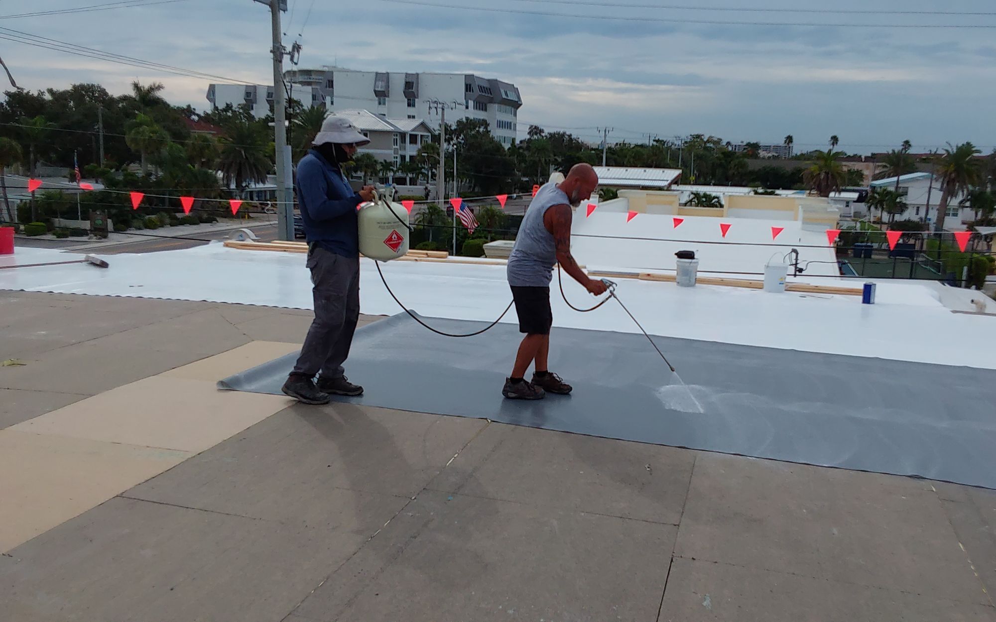 Roofing crew on site